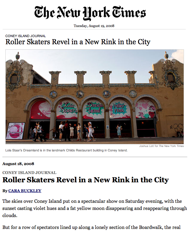 New York Times Article about Dreamland Roller Rink