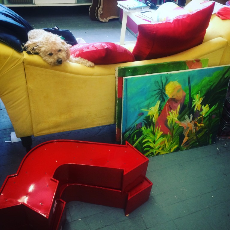 New Signs & Sleeping “Supervisor” at the Lola Star Studio!